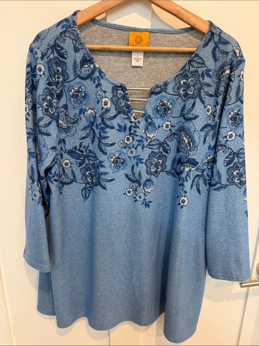 Ruby Rd. Light Blue Long Sleeve Floral Tunic